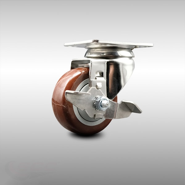 3 Inch 316SS Maroon Polyurethane Wheel Swivel Top Plate Caster with Brake SCC